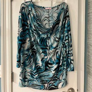 EVERYDAY - Size XL - Drape Neck Tunic Top - Teal Blue - Black - White - EUC!